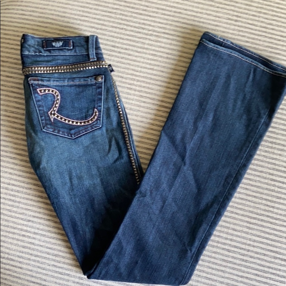 Rock Republic silver studded dark flare jeans